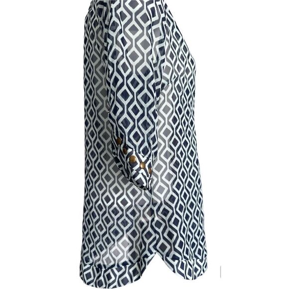 41 Hawthorn Women's Blue‎ & White 3/4 Sleeves Notched Neck Blouse Size M - Picture 3 of 8